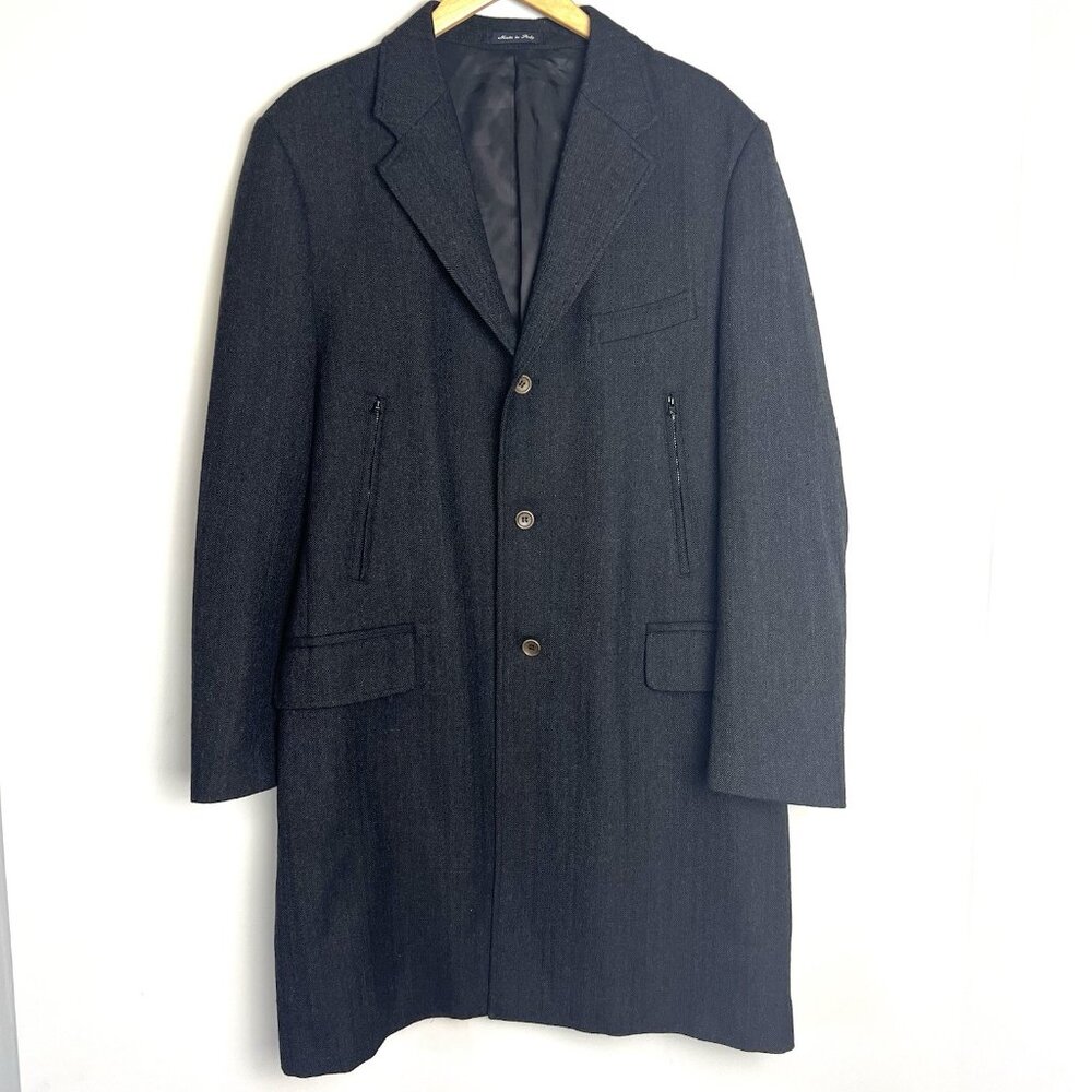 Men’s Prima Opera Herringbone Wool Coat sz 44 Peacoat‎ Overcoat Made in Italy